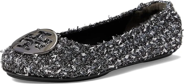 Tory Burch Minnie Travel Ballet with Metal Logo Women's Flat Shoes Silver Confetti/Gunmetal : 5.5 M, Leather/Rubber/Wool - Image 5