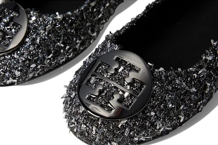 Tory Burch Minnie Travel Ballet with Metal Logo Women's Flat Shoes Silver Confetti/Gunmetal : 5.5 M, Leather/Rubber/Wool - Image 7