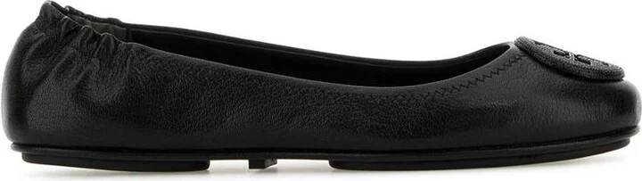 Tory Burch 'Minnie Travel' Black Leather Ballet Flats