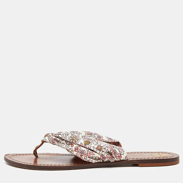 Tory Burch Multicolor Print Satin Carson Thong Sandals Size 41