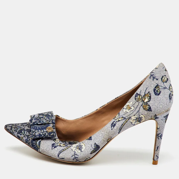Tory Burch Multicolor Printed Fabric Bow Pointed Toe Pumps Size 41
