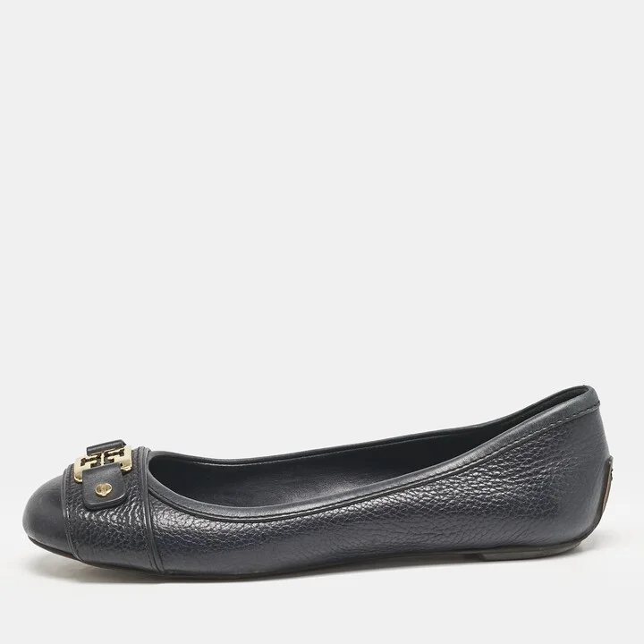 Tory Burch Navy Blue Leather Cline Ballet Flats Size 36.5