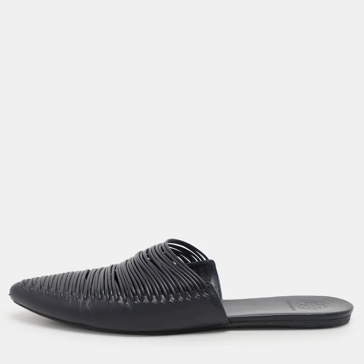 Tory Burch Navy Blue Leather Sienna Mules Size 38
