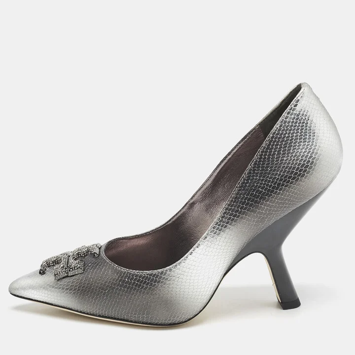 Tory Burch Ombre Grey Snakeskin Embossed Leather Eleanor Pavé Pumps Size 39