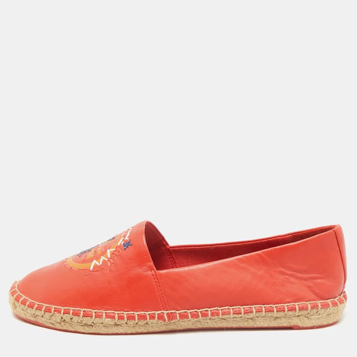 Tory Burch Orange Leather Daley Logo Espadrille Flats Size 39