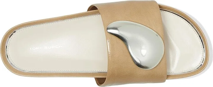 Tory Burch Patos Platform Slide Women's Wedge Shoes Chateau Gray/Silver : 10 M, Leather - Image 2