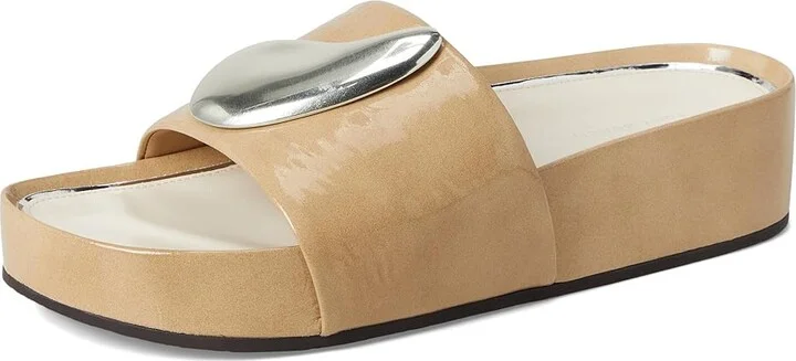 Tory Burch Patos Platform Slide Women's Wedge Shoes Chateau Gray/Silver : 10 M, Leather - Image 5