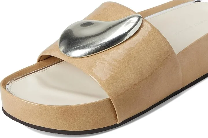 Tory Burch Patos Platform Slide Women's Wedge Shoes Chateau Gray/Silver : 10 M, Leather - Image 7