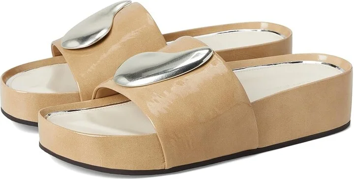 Tory Burch Patos Platform Slide Women's Wedge Shoes Chateau Gray/Silver : 10 M, Leather