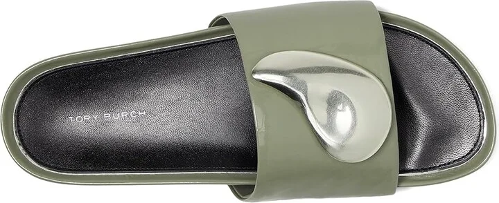 Tory Burch Patos Platform Slide Women's Wedge Shoes Light Jade/Silver : 10 M, Leather - Image 2