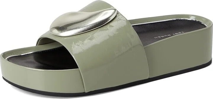 Tory Burch Patos Platform Slide Women's Wedge Shoes Light Jade/Silver : 10 M, Leather - Image 5