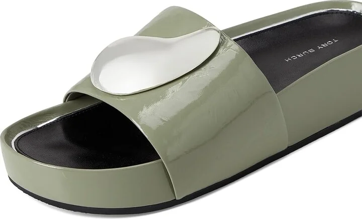 Tory Burch Patos Platform Slide Women's Wedge Shoes Light Jade/Silver : 10 M, Leather - Image 7