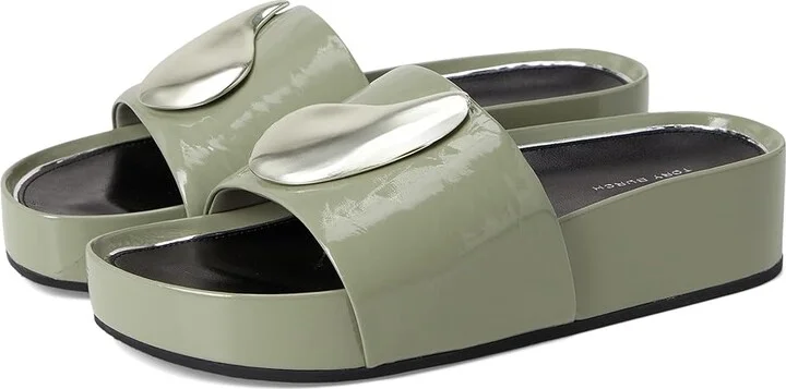 Tory Burch Patos Platform Slide Women's Wedge Shoes Light Jade/Silver : 10 M, Leather