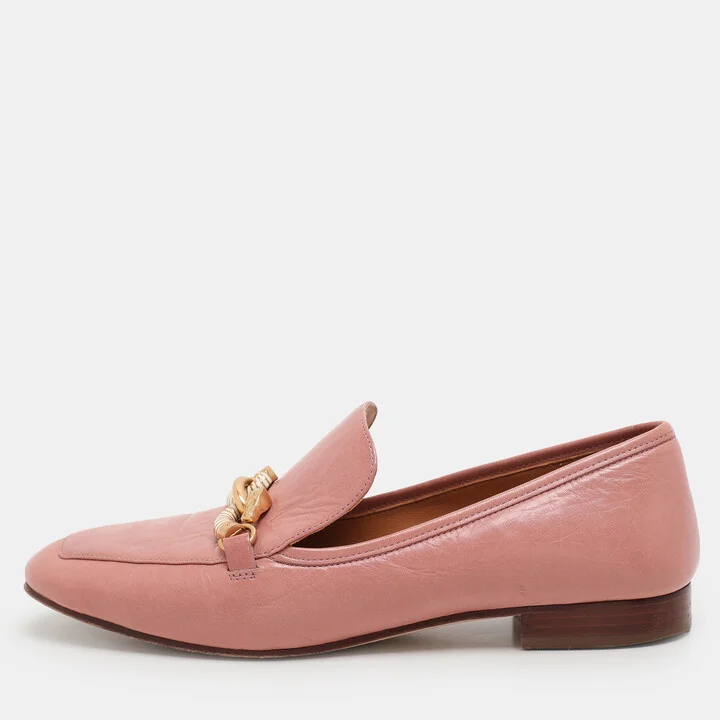Tory Burch Pink Leather Jessa Loafers Size 38