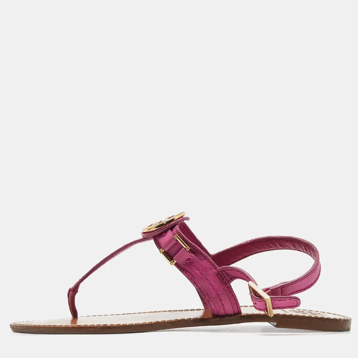 Tory Burch Pink Leather Logo Detail Thong Slingback Flat Sandals Size 41
