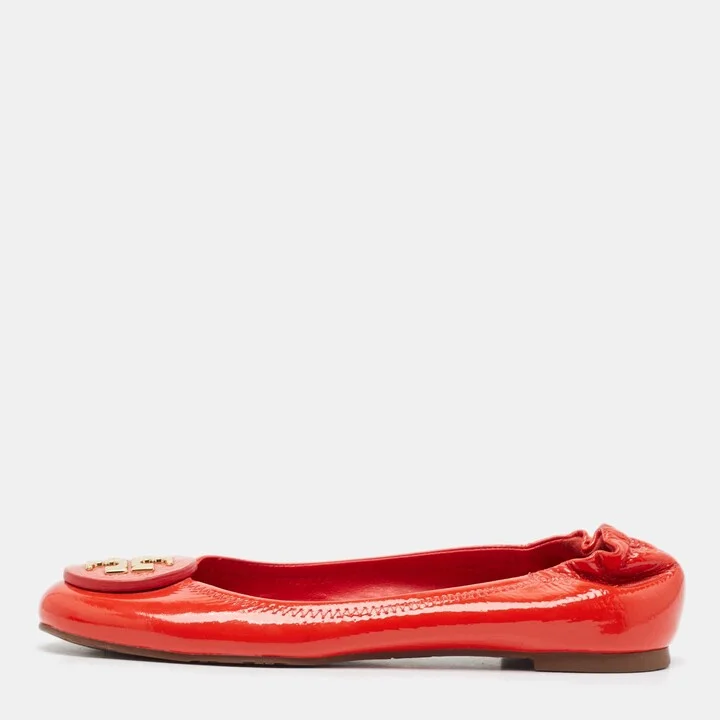 Tory Burch Red Patent Leather Reva Scrunch Ballet Flats Size 38.5