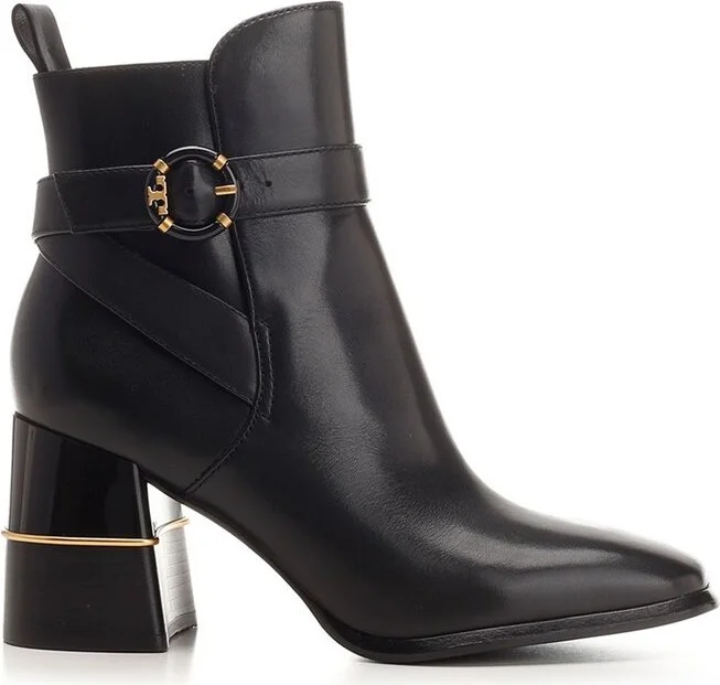 Tory Burch Round-Toe Logo-Buckled Boots
