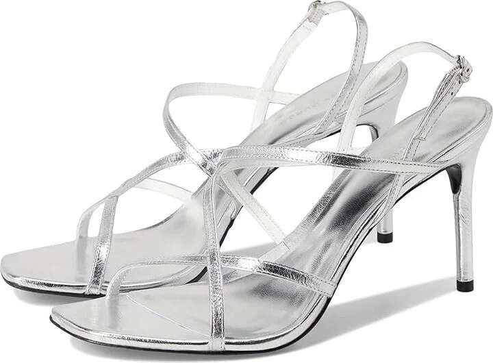 Tory Burch Strap Heel Sandals 90mm Women's Wedge Shoes Silver : 9 M, Leather