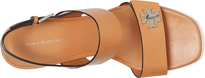 Tory Burch T Lock Heel Sandals 55mm Women's Wedge Shoes Camello : 8.5 M, Leather - Image 2