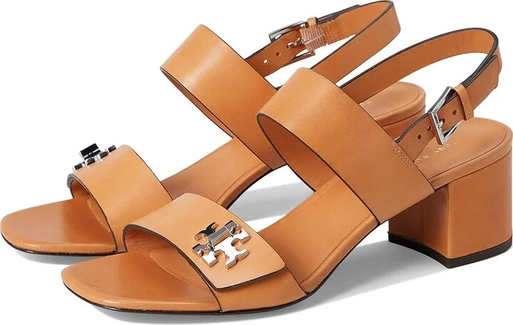 Tory Burch T Lock Heel Sandals 55mm Women's Wedge Shoes Camello : 8.5 M, Leather