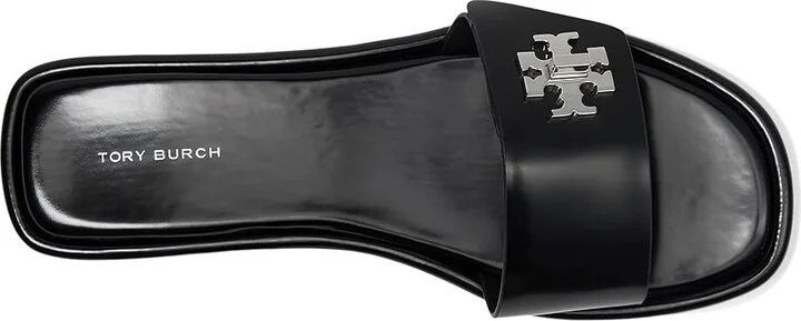 Tory Burch T Lock Slide Women's Wedge Shoes Perfect Black : 11 M, Leather - Image 2