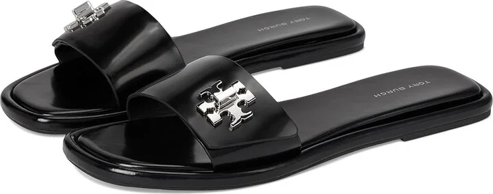 Tory Burch T Lock Slide Women's Wedge Shoes Perfect Black : 11 M, Leather