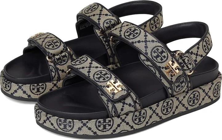 Tory Burch T Monogram Kira Sport Sandals Women's Flat Shoes Perfect Navy : 11 M