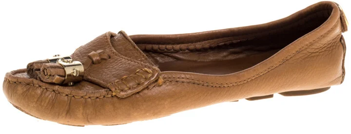 Tory Burch Tan Leather Lawrence Tassel And Logo Embellished Loafers Size 36.5