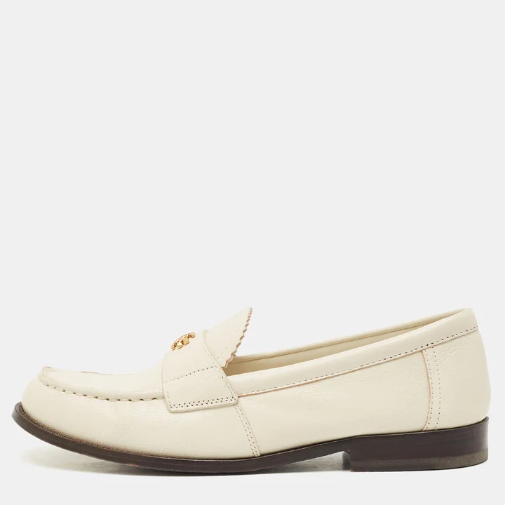 Tory Burch White Leather Classic Loafers Size 37