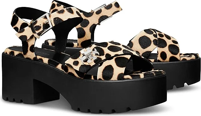 Tory Burch Women's Turnlock Calf Hair Lug Heel Platform Sandals