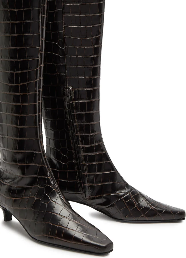 Toteme 40 Crocodile-effect Leather Knee-high Boots - Image 3