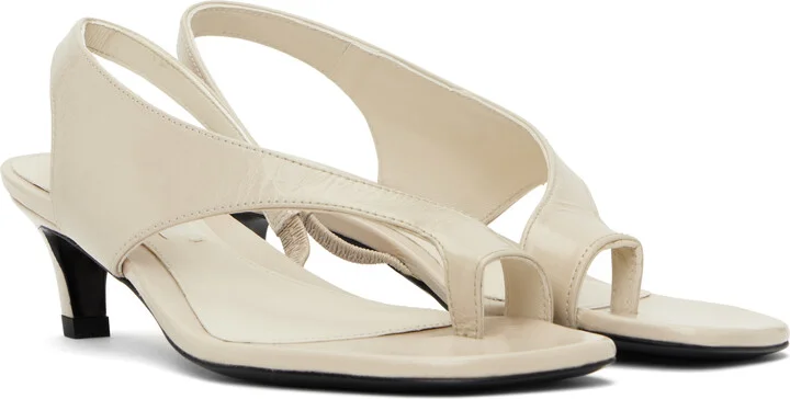 TOTEME Beige Naplack Leather Thong Heeled Sandals - Image 4