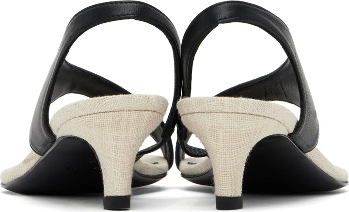 TOTEME Black & Beige Leather Thong Heeled Sandals - Image 2