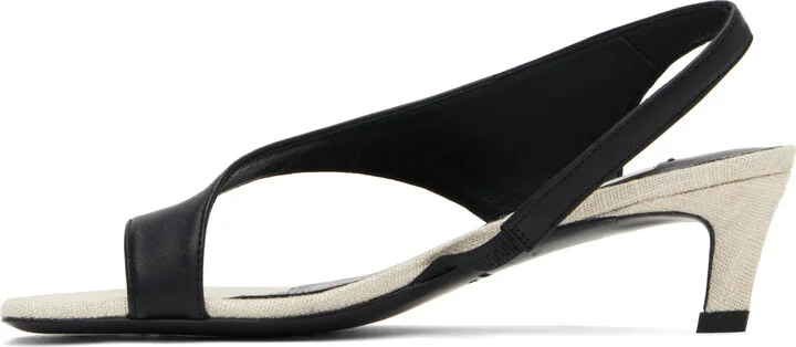 TOTEME Black & Beige Leather Thong Heeled Sandals - Image 3