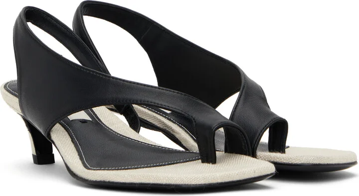 TOTEME Black & Beige Leather Thong Heeled Sandals - Image 4