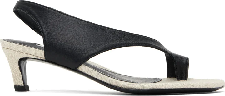 TOTEME Black & Beige Leather Thong Heeled Sandals