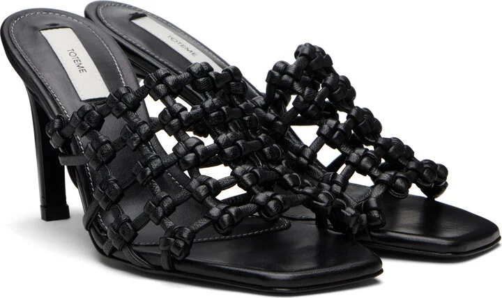 TOTEME Black Braided-Leather Bandeau Mules - Image 4