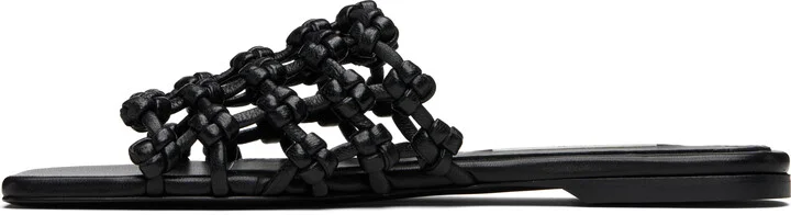 TOTEME Black Braided-Leather Bandeau Slides - Image 3