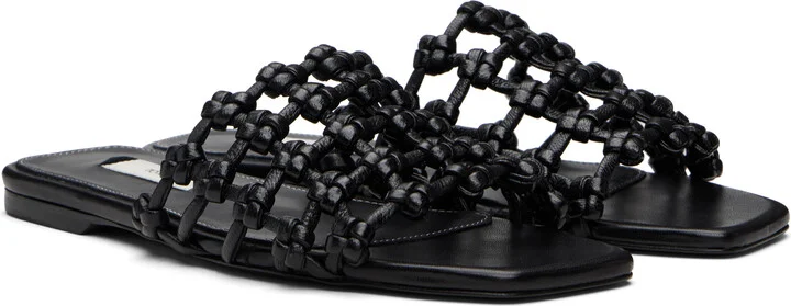TOTEME Black Braided-Leather Bandeau Slides - Image 4