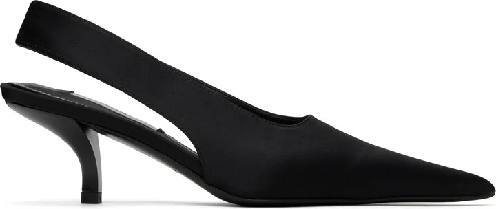 TOTEME Black Classic Satin Slingback Heels