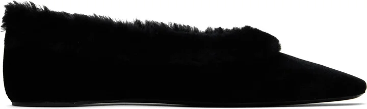 TOTEME Black Fleece Edge Velvet Ballerina Flats