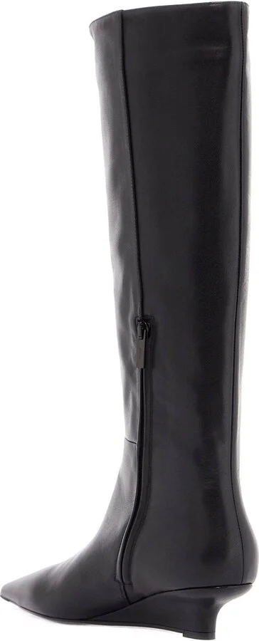 TOTEME black leather knee-high boots with low heel and pointed toe - Image 2