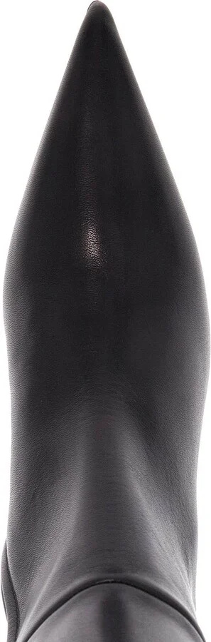 TOTEME black leather knee-high boots with low heel and pointed toe - Image 3