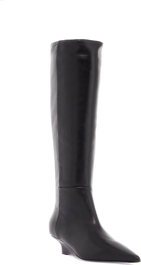 TOTEME black leather knee-high boots with low heel and pointed toe - Image 4