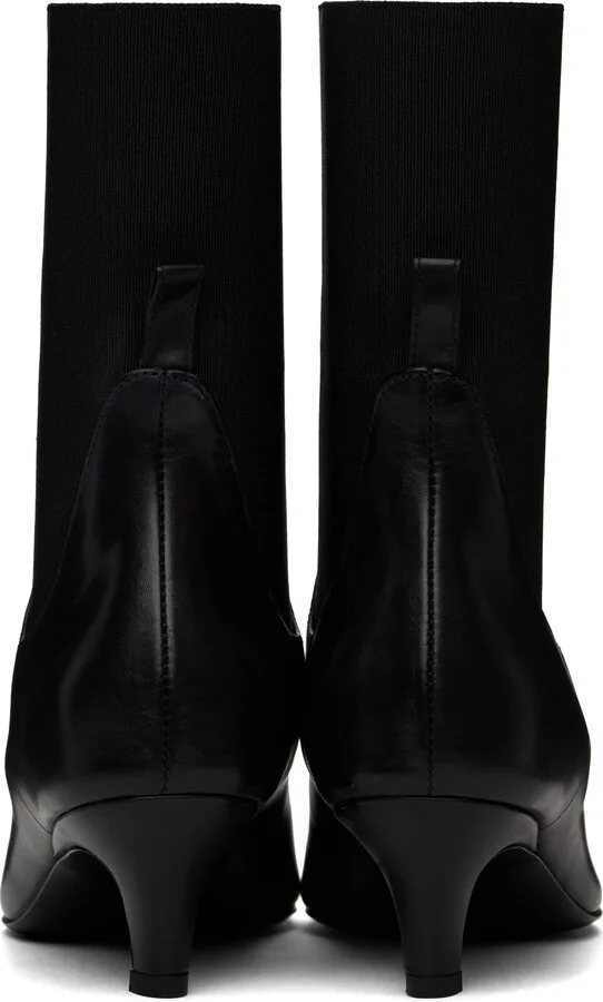 TOTEME Black Leather Mid-Heel Boots - Image 2