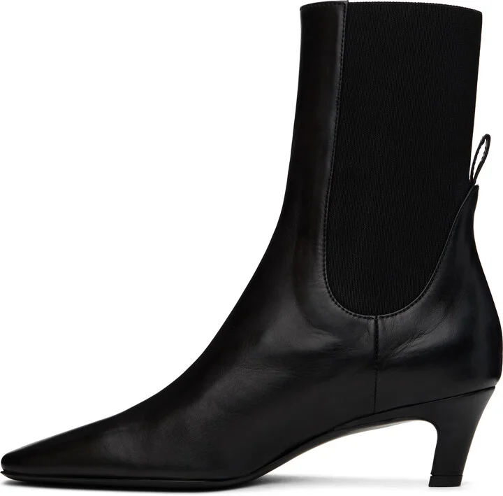 TOTEME Black Leather Mid-Heel Boots - Image 3