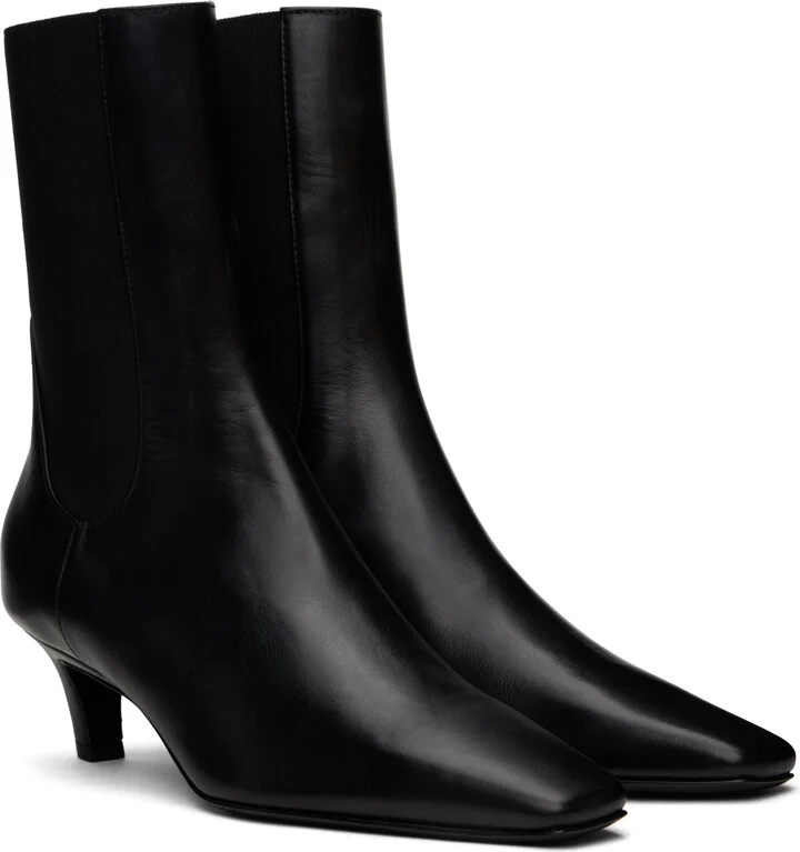 TOTEME Black Leather Mid-Heel Boots - Image 4