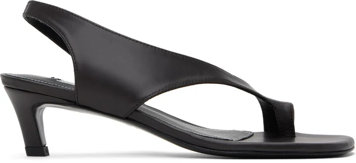 TOTEME Black Leather Thong Heeled Sandals