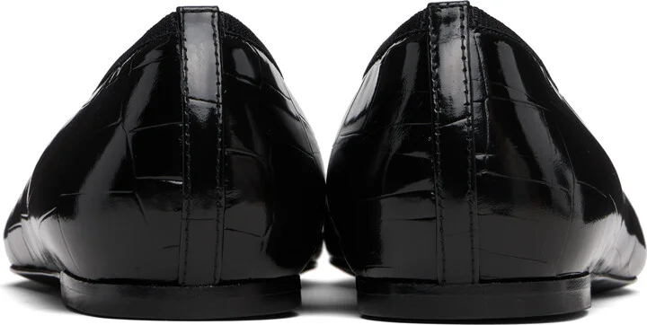TOTEME Black Minimalist Croco-Embossed Ballerina Flats - Image 2