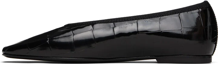 TOTEME Black Minimalist Croco-Embossed Ballerina Flats - Image 3
